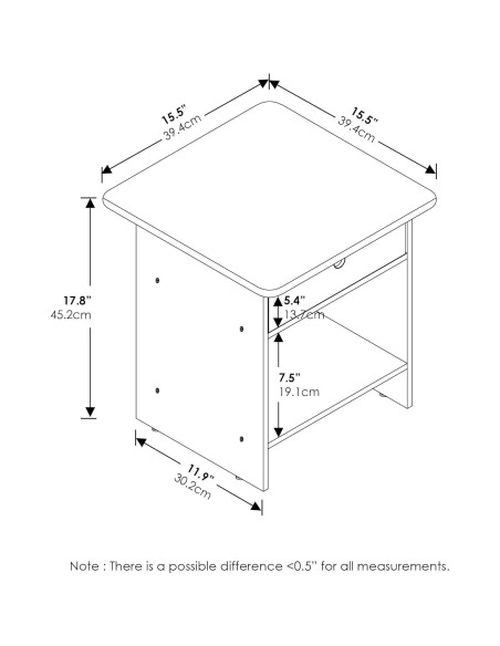 Mesa de extremo Furinno Dario 2-Pack con cajón Nogal oscuro