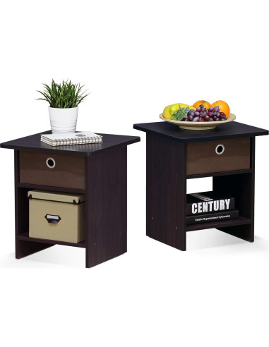 Mesa de extremo Furinno Dario 2-Pack con cajón Nogal oscuro