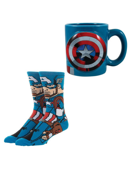 Juego de Taza y Calcetines Bioworld Capitán América 590 ml Juego de Taza y Calcetines Bioworld Capitán América 590 ml