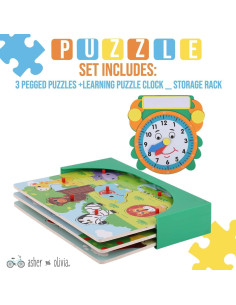 Juego de Rompecabezas de Madera 3 en 1 con Estante y Reloj 2