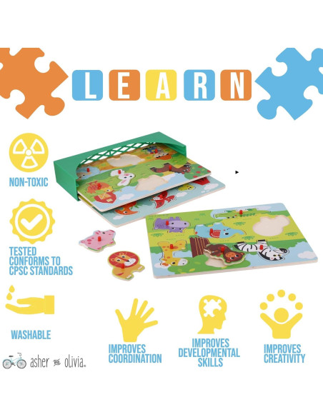 Juego de Rompecabezas de Madera 3 en 1 con Estante y Reloj