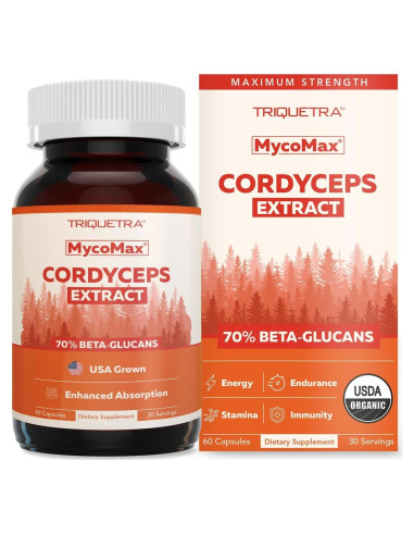Cápsulas de Extracto de Hongo Cordyceps Orgánico - 60 Unidades - 70% Beta Glucanos