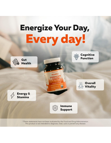 Cápsulas de Extracto de Hongo Cordyceps Orgánico - 60 Unidades - 70% Beta Glucanos