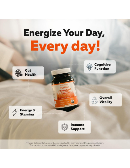 Cápsulas de Extracto de Hongo Cordyceps Orgánico - 60 Unidades - 70% Beta Glucanos