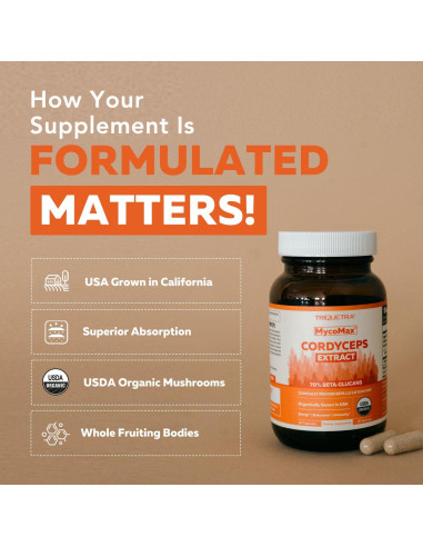Cápsulas de Extracto de Hongo Cordyceps Orgánico - 60 Unidades - 70% Beta Glucanos