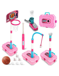 Set 4 en 1 Baloncesto y T-Ball ToyUnited Rosa Ajustable