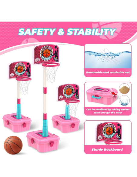 Set 4 en 1 Baloncesto y T-Ball ToyUnited Rosa Ajustable Set 4 en 1 Baloncesto y T-Ball ToyUnited Rosa Ajustable