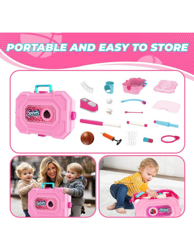 Set 4 en 1 Baloncesto y T-Ball ToyUnited Rosa Ajustable