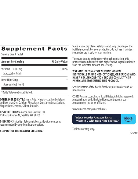 Vitamina C 1000 mg con Rosa Mosqueta 5 mg Amazon Basics 90 tabletas