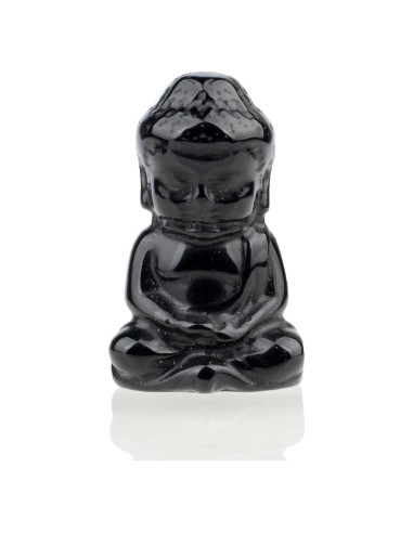 Estatua de Buda de Obsidiana Negra 2" para Decoración Feng Shui