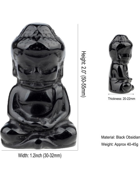 Estatua de Buda de Obsidiana Negra 2" para Decoración Feng Shui