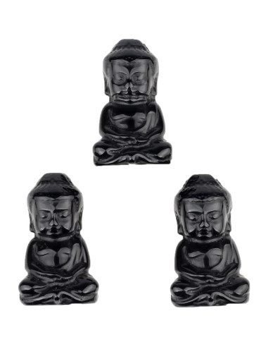Estatua de Buda de Obsidiana Negra 2" para Decoración Feng Shui