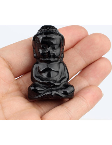 Estatua de Buda de Obsidiana Negra 2" para Decoración Feng Shui