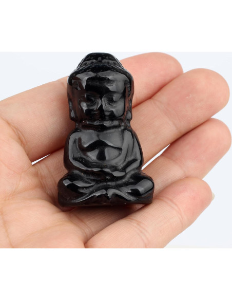 Estatua de Buda de Obsidiana Negra 2" para Decoración Feng Shui