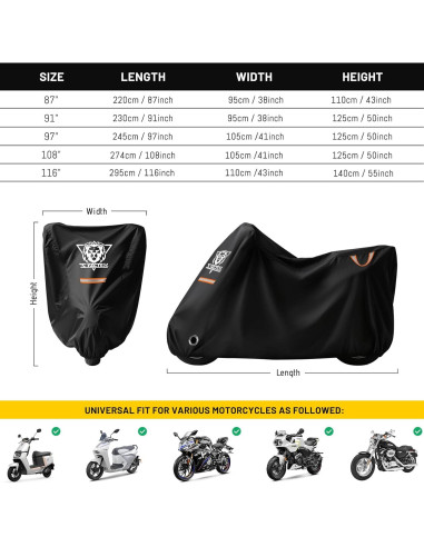 Cubierta de Motocicleta XYZCTEM Impermeable Ajuste Universal 220 cm