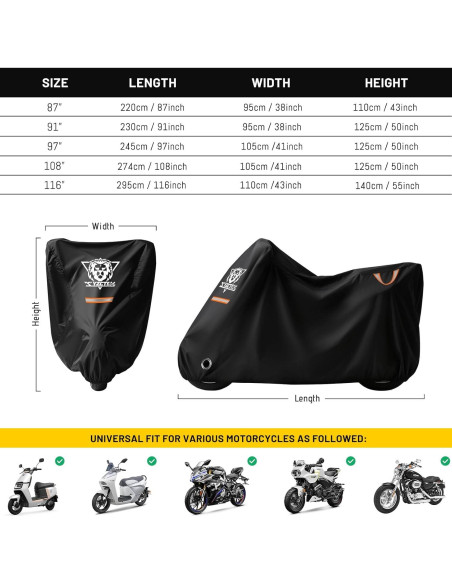 Cubierta de Motocicleta XYZCTEM Impermeable Ajuste Universal 220 cm