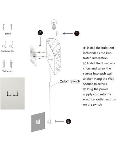 Aplique de pared enchufable AizzKry estrellas y lunas 27.9x22.9 cm