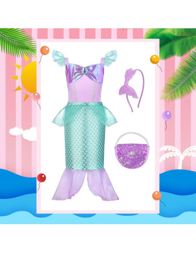 Vestido de Princesa ReliBeauty para Niñas 3-8 Años - Conjunto de Disfraz