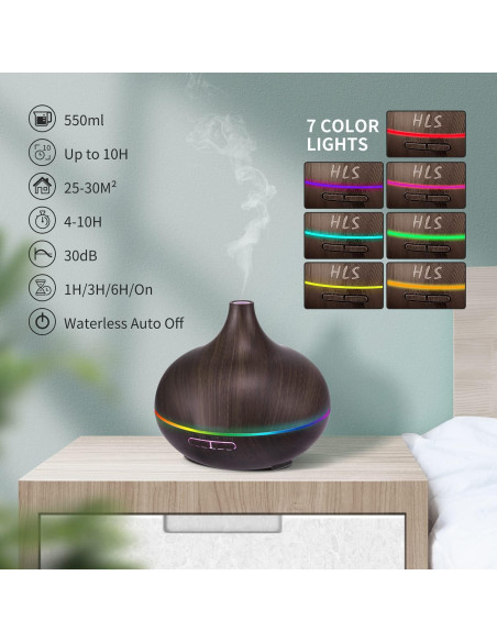 Difusor de Aroma HLS 550ML Ultrasónico con Luz y Temporizador Difusor de Aroma HLS 550ML Ultrasónico con Luz y Temporizador