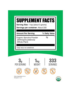 Polvo de Espirulina Orgánica BulkSupplements 1kg - Superalimento Vegano 2