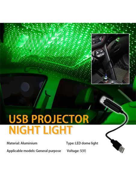 Proyector USB Luz Nocturna Suvnie Verde para Coche Interior