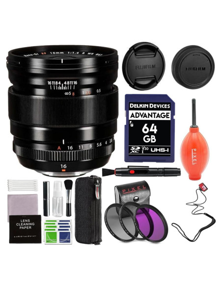 Lente Fujifilm XF 16mm f/1.4 R WR con Filtros y Tarjeta 64GB