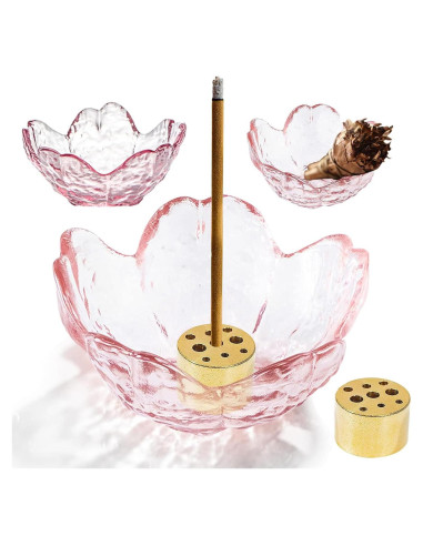 Soporte de Incienso Ziyue de Latón y Vidrio de Flor de Cerezo