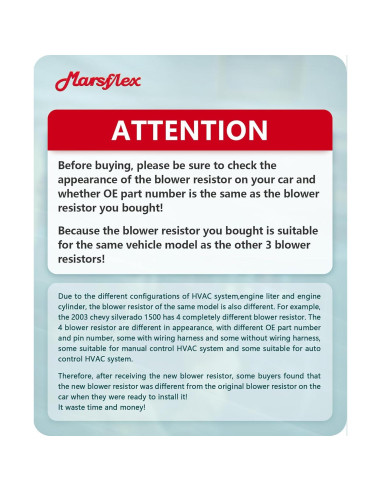 Resistor de Ventilador Marsflex APAC05001 para Chevrolet y GMC