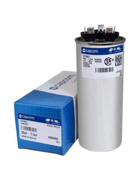 Capacitor Genteq 35 + 7.5 uF 440 VAC Reemplazo Industrial