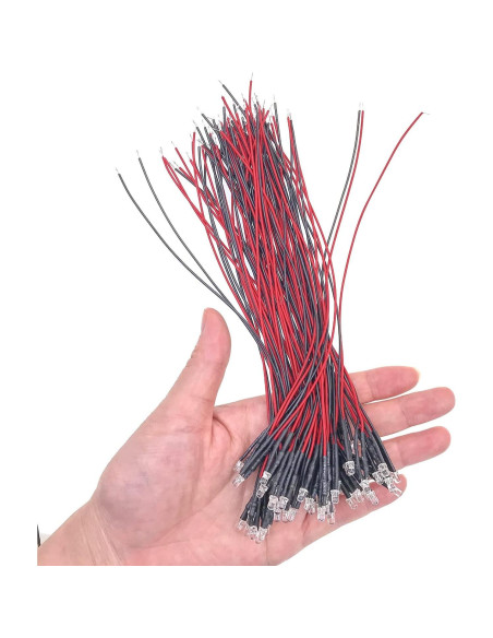 50 Diodos LED Blancos 3mm JZK 12V Pre-Cableados 20cm