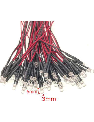 50 Diodos LED Blancos 3mm JZK 12V Pre-Cableados 20cm