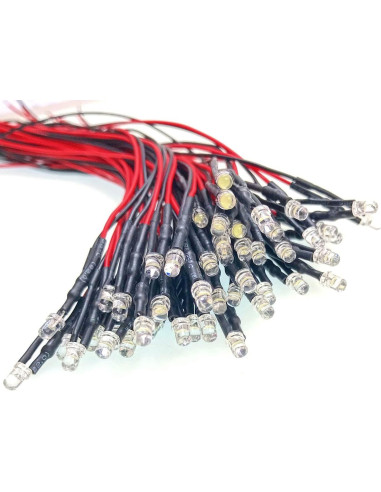 50 Diodos LED Blancos 3mm JZK 12V Pre-Cableados 20cm