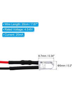 Diodos LED Azul PATIKIL 5mm Pre Cableados 20 Pcs 4.5-6V 2