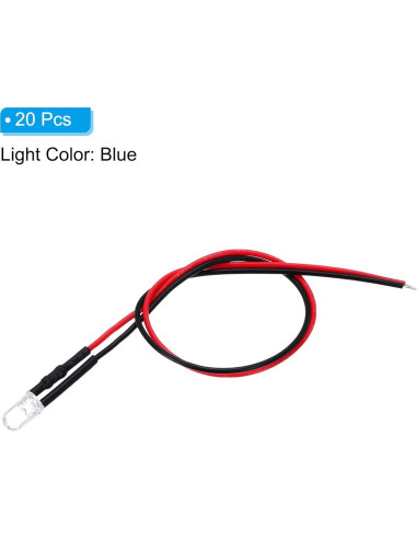 Diodos LED Azul PATIKIL 5mm Pre Cableados 20 Pcs 4.5-6V