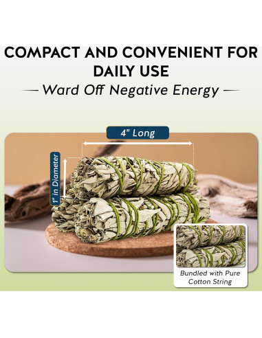 Juego de Palos de Salvia Blanca Imaginación Alternativa - 3 Unidades 10 cm