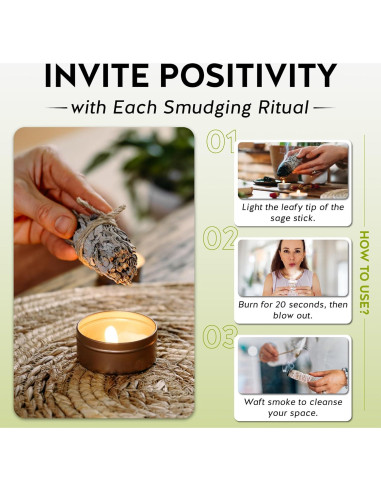 Juego de Palos de Salvia Blanca Imaginación Alternativa - 3 Unidades 10 cm