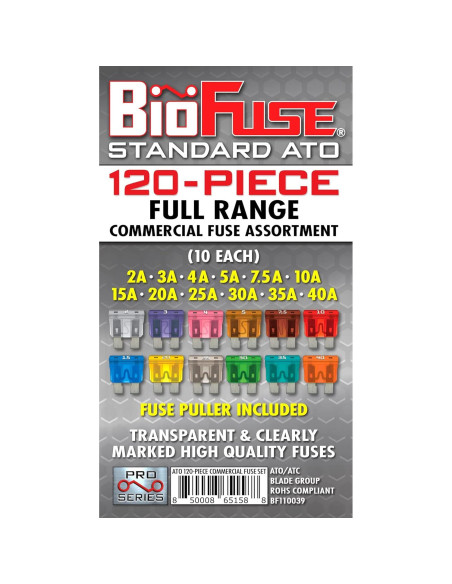 120 Fusibles Automotrices Estándar BioFuse 2A a 40A con Extractor
