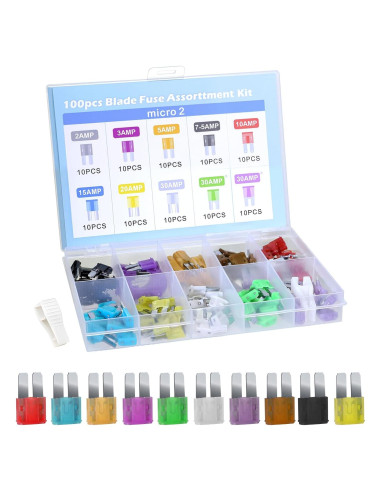 Kit de Fusibles Micro 2 Amliber 100Pcs para Automóviles 2A-35A