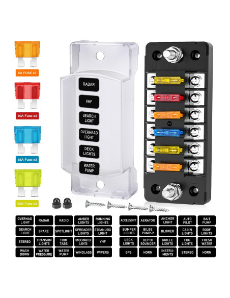 Bloque de Fusibles Nilight 6 Vías 12V ATC/ATO Impermeable