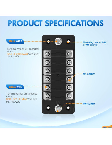 Bloque de Fusibles Nilight 6 Vías 12V ATC/ATO Impermeable