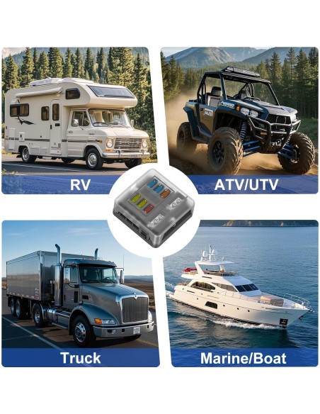 Caja de Fusibles 6 Vías 12V/24V DC ATC/ATO con LED