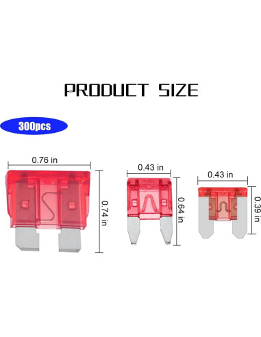 Kit de 300 Fusibles para Automóvil Sandfren - 2A a 40A