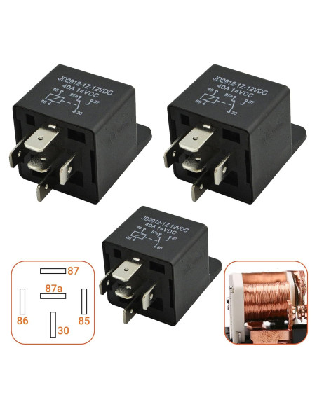 3 Relés Automotrices 12V 40A 5 Pines MQparts - Multiusos