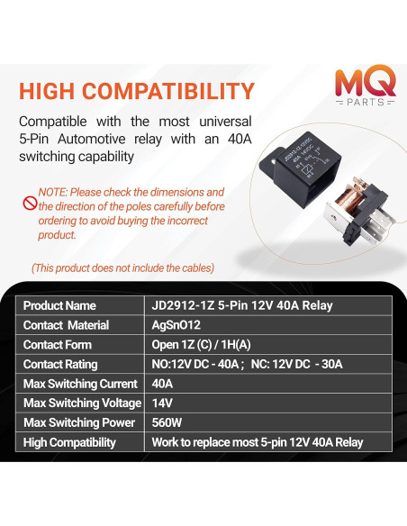 3 Relés Automotrices 12V 40A 5 Pines MQparts - Multiusos