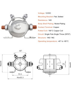 Relé de Solenoide 12V Zhushan 300A Niquelado para Golf y Barcos 2