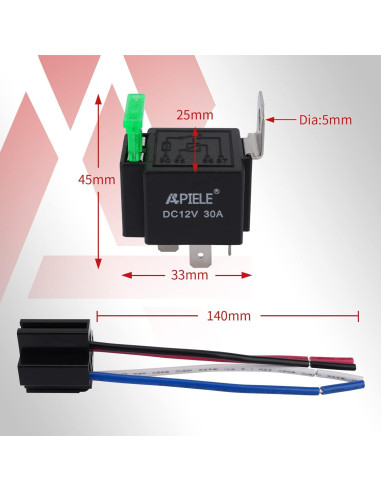 Relé de 4 Pines APIELE 12V 40A con Fusible de 30A para Coche