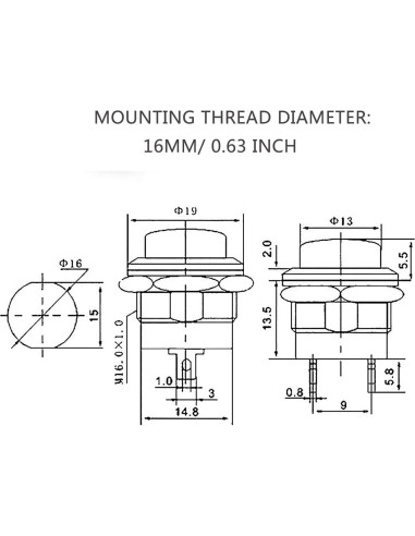 Interruptor Momentáneo 24 Pcs 16mm lkelyonewy 3A 250V CA
