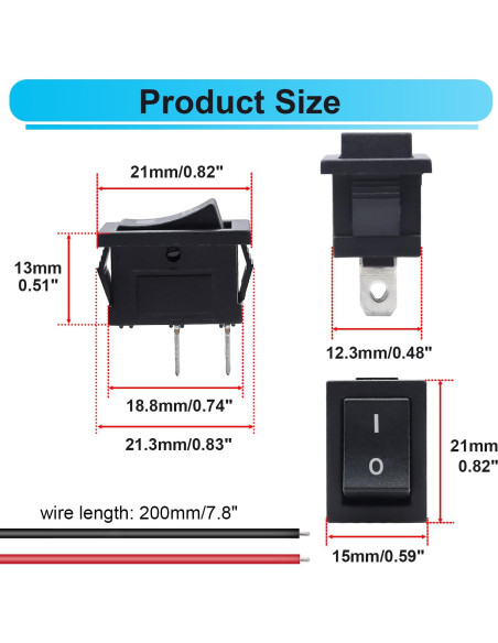 Interruptor Rocker ON/OFF 10Pcs TWTADE KCD1 2Pin Negro