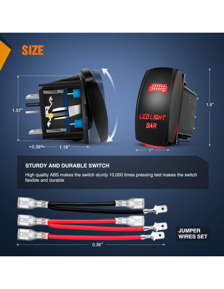 Interruptor de Palanca LED Nilight 90001R Rojo 5 Pines 20A 12V