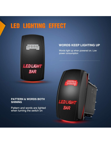 Interruptor de Palanca LED Nilight 90001R Rojo 5 Pines 20A 12V